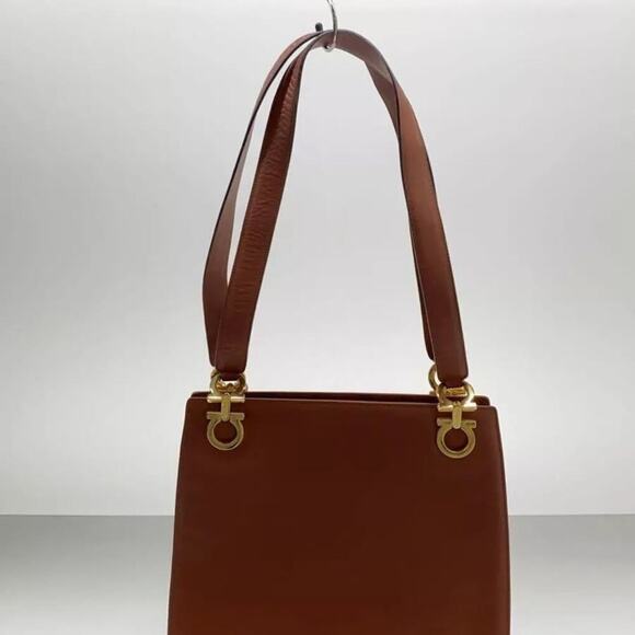 Salvatore Ferragamo tote bag leather Brown Gancini gold hardware shoulder - Picture 8 of 11